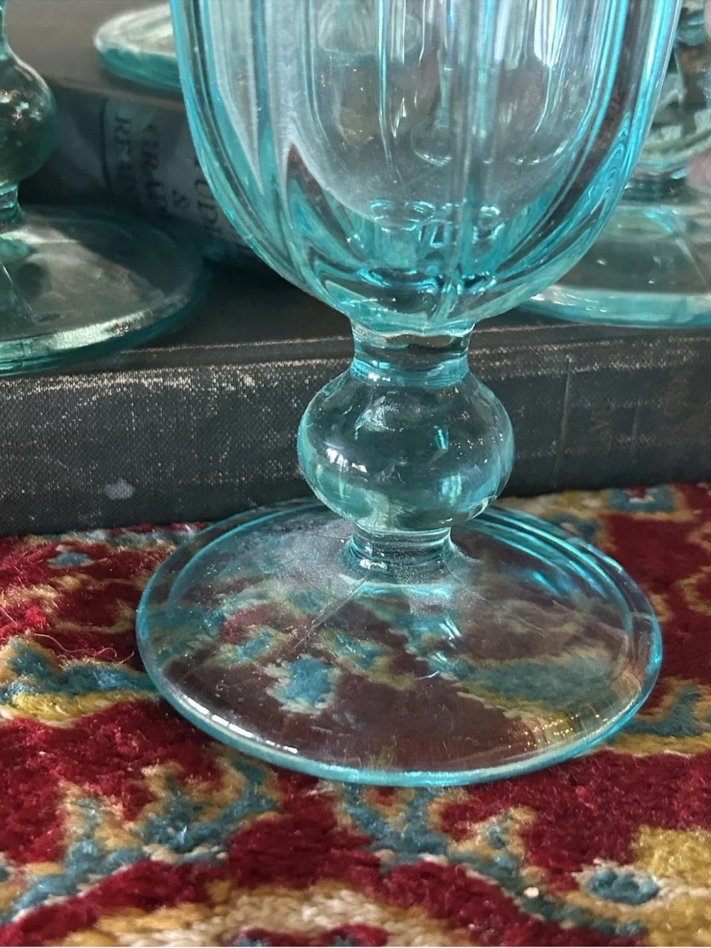 4 vintage Noritake Aqua Blue Provincial wine water ice tea goblets Japan.